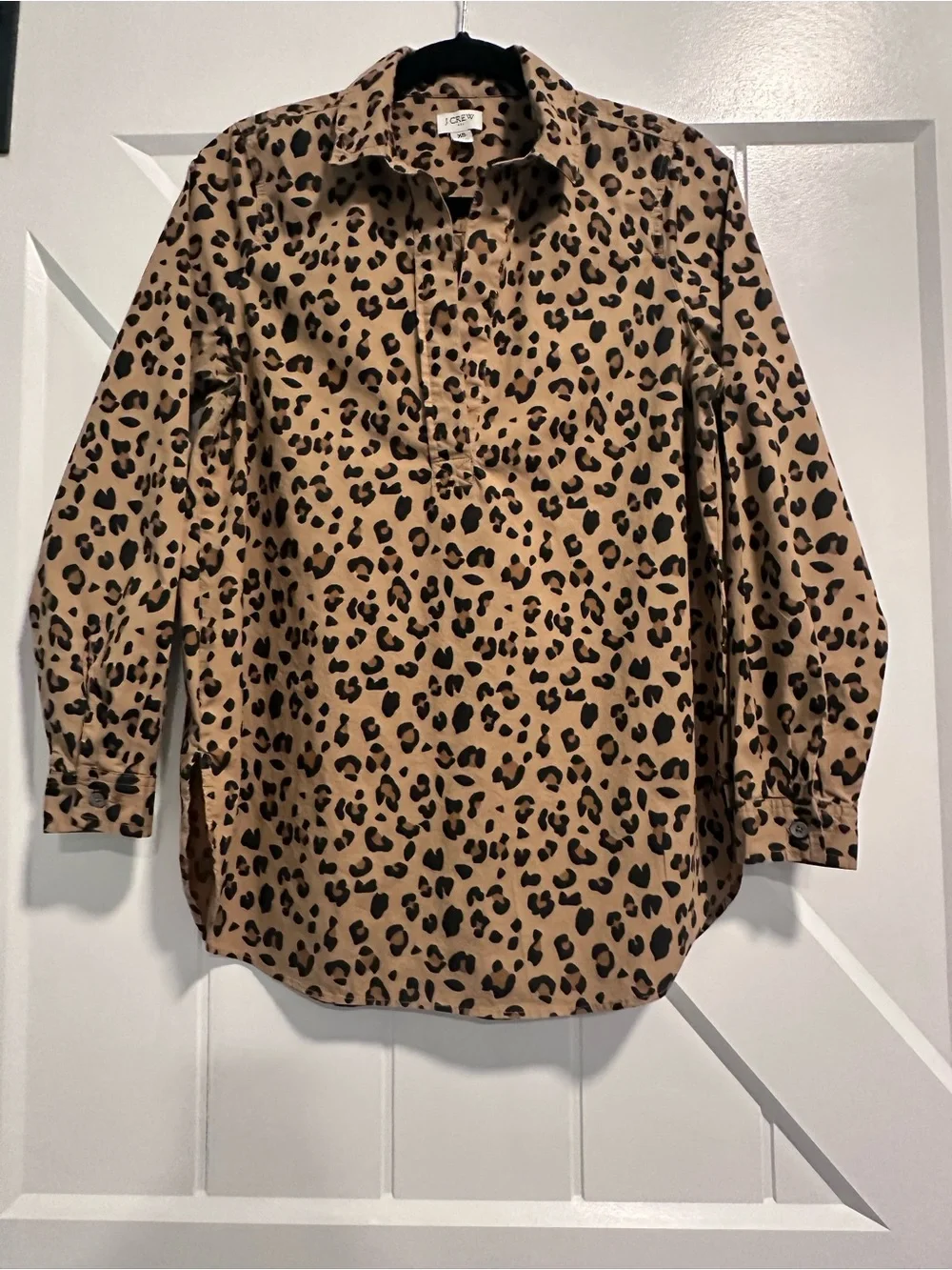 J. Crew Leopard Print Button-Down Tunic in Beige and Black